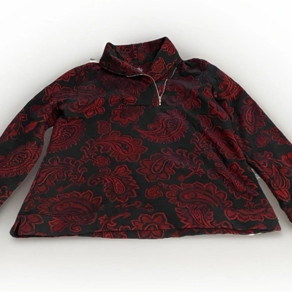 Croft And Barrow Women’s 1/4 Zip Pullover Sweater Red  Black Paisley Size XL - Picture 2 of 7